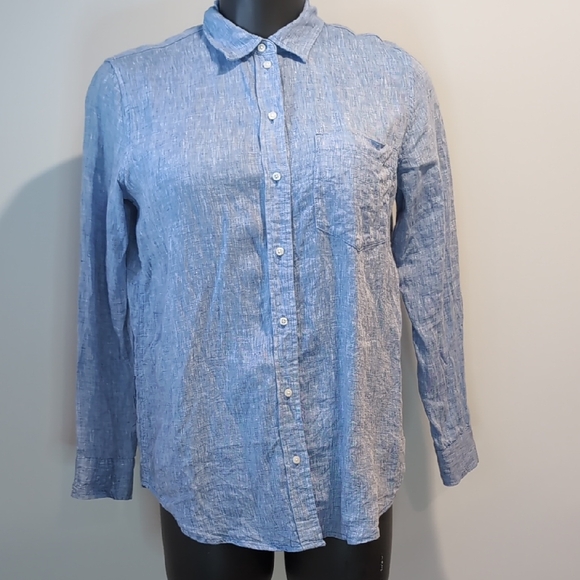 GAP Tops - Gap 100% Linen Blue Button-Up Shirt Boyfriend Shirt